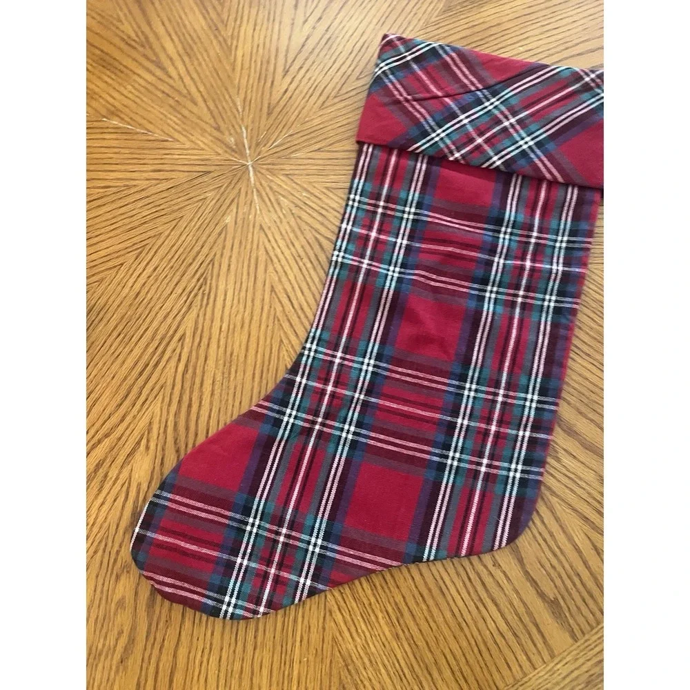 Red Plaid Christmas Stocking Thick Cotton Fabric Country Equestrian English 20